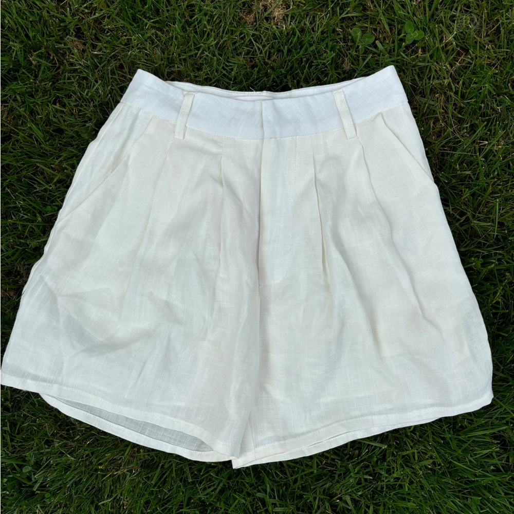 White linen shorts